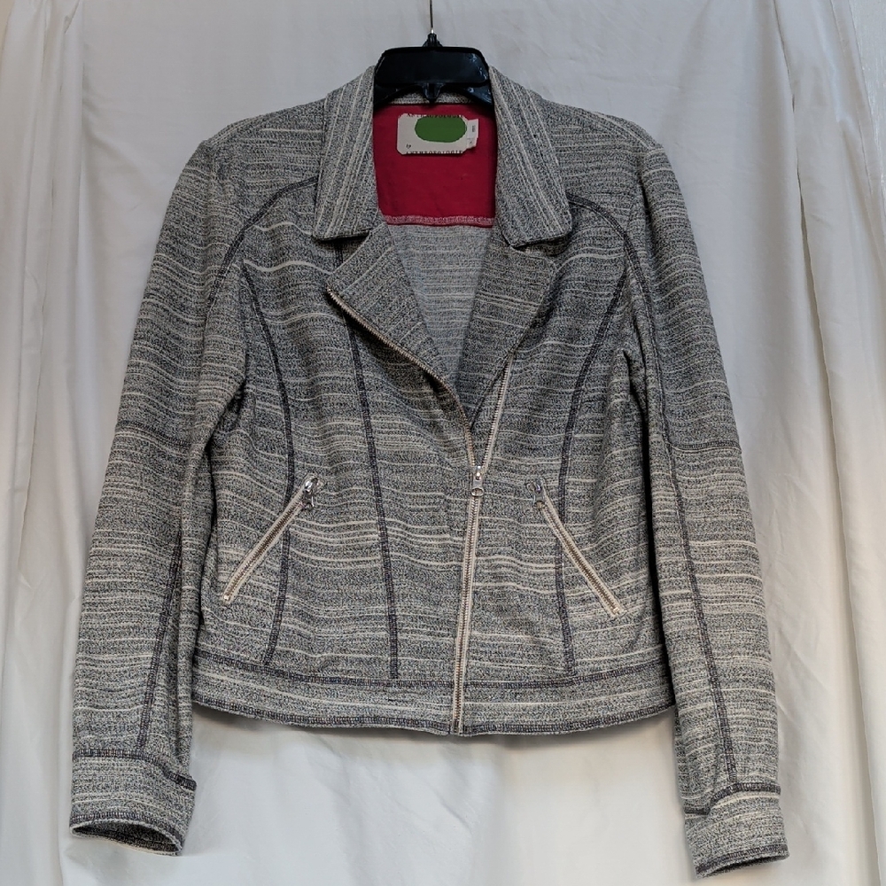 Anthropologie stretchy cotton gray marled moto-style jacket NWOT
